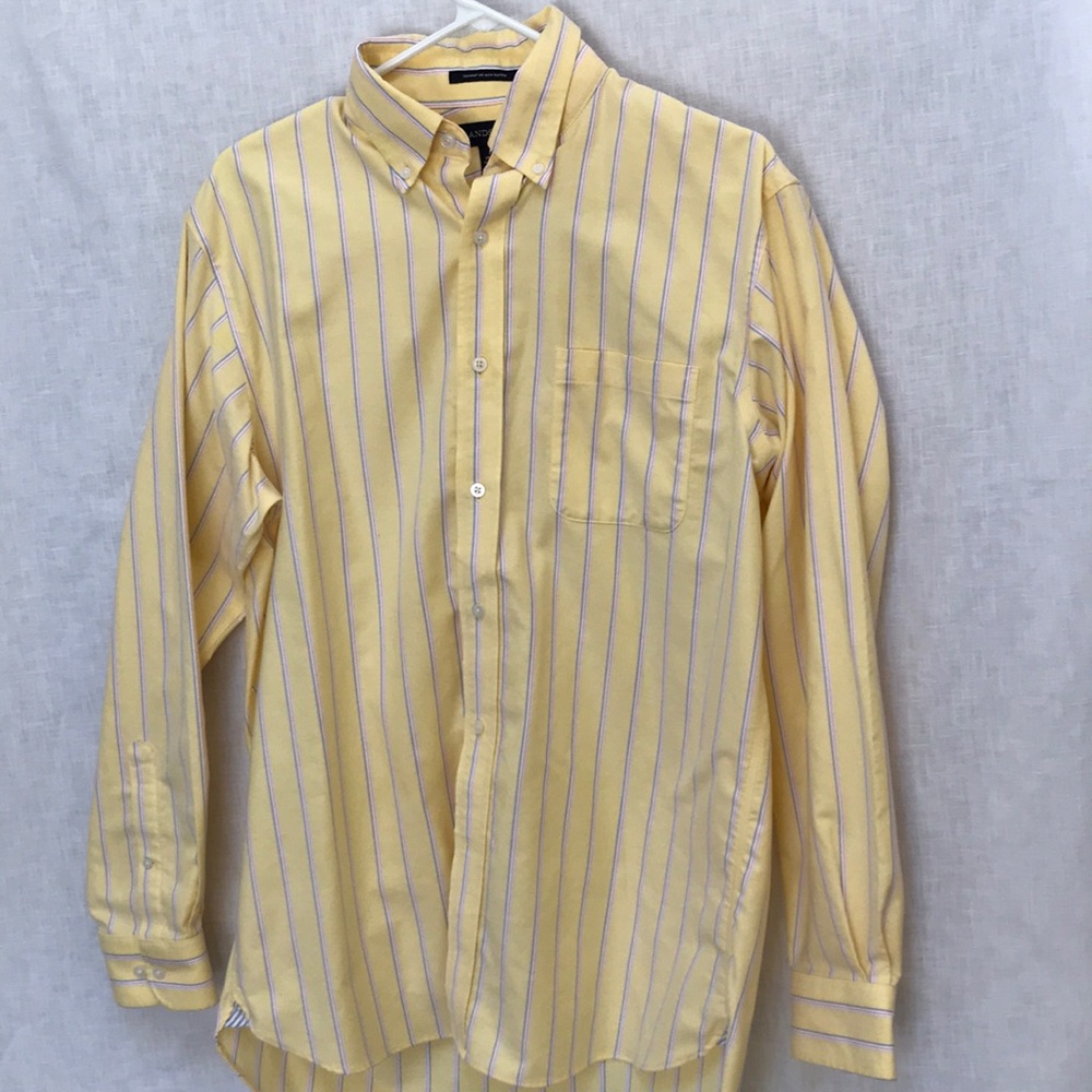 Lands’ End Supima Oxford Pale Yellow Stripe Shirt